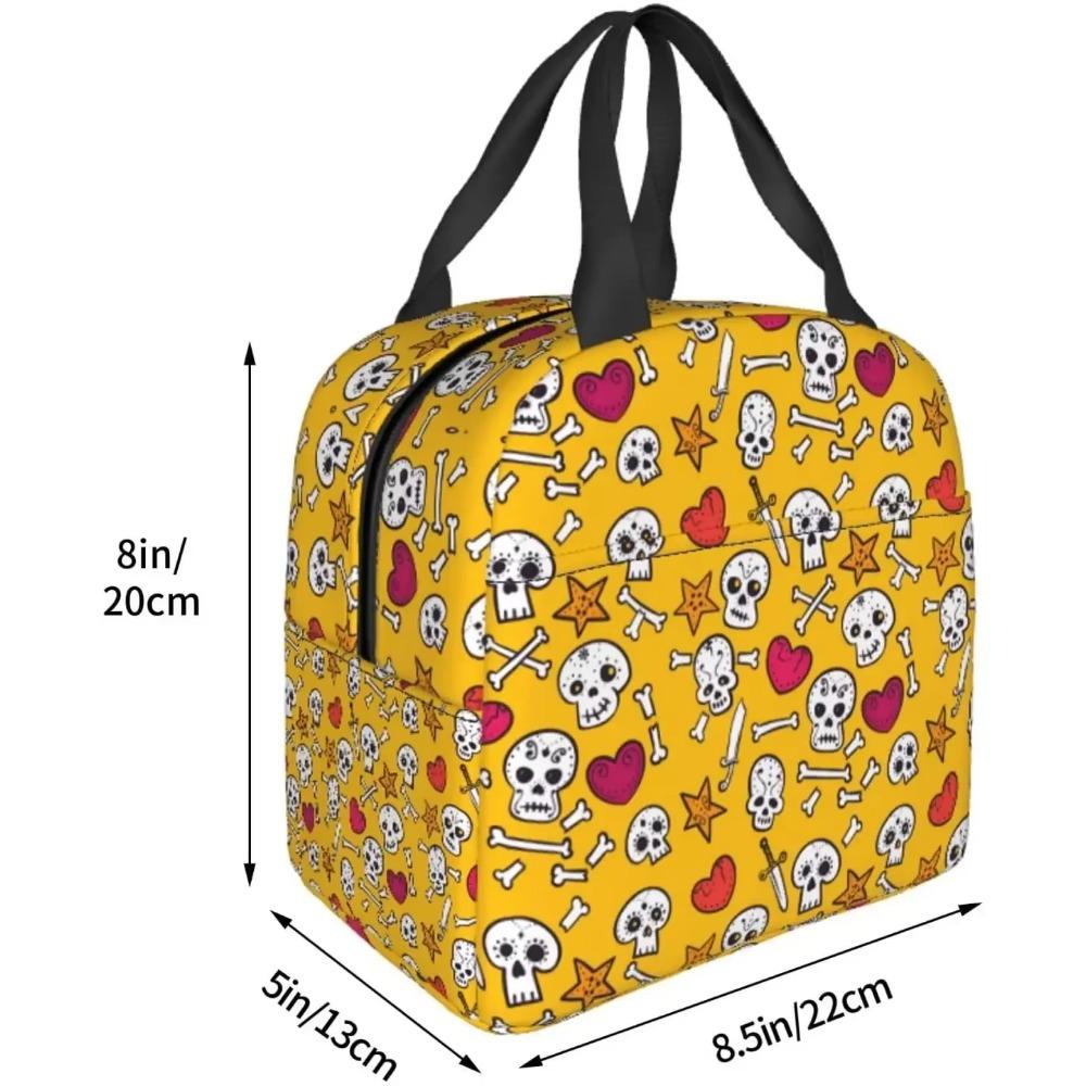 Insulated Lunch Bag For Kids Skulls And Hearts Reusable Cooler Tote Bag Mini Cooler For Kids Adult Office Work Picnic Beach