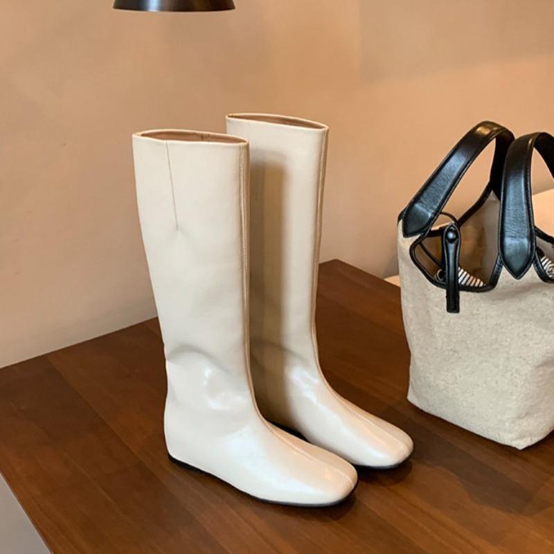 New Autumn and Winter Shoes: Versatile Square-toed Flat Mid-calf Boots