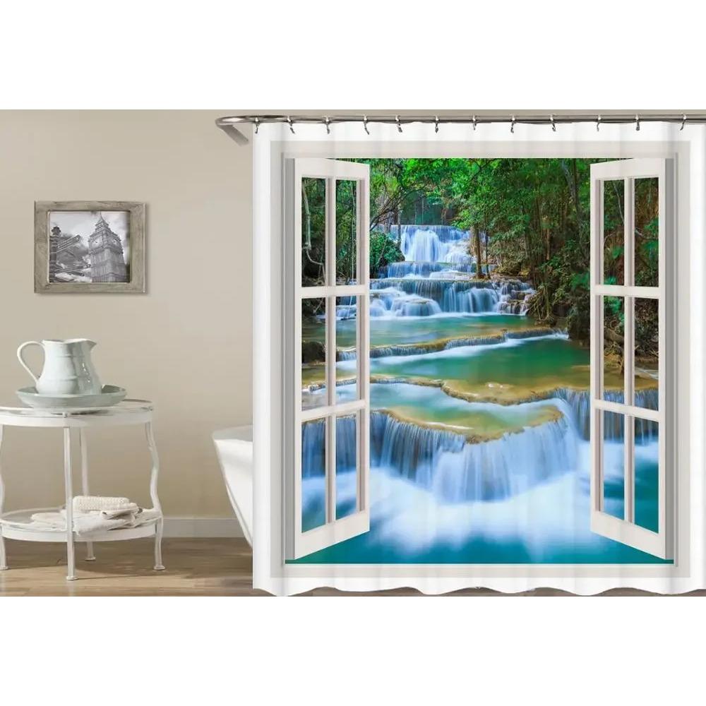 

Современная занавеска для душа «Лес» Зеленое растение Дерево Пейзаж Занавеска для душа Ванная комната Водонепроницаемый Декор для ванной комнаты cortina de la ducha 90x180cm