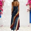 Women Plus Size Off Shoulder V Neck Strappy Sleeveless Star Printed A Line Long Dress
