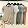 L To 6XL Plus Size Side Slit Tee Modal Short Sleeve Tshirt Loose Fit Casual T-Shirt Stretchy & Comfy Tees Simple Basic Tops for Women
