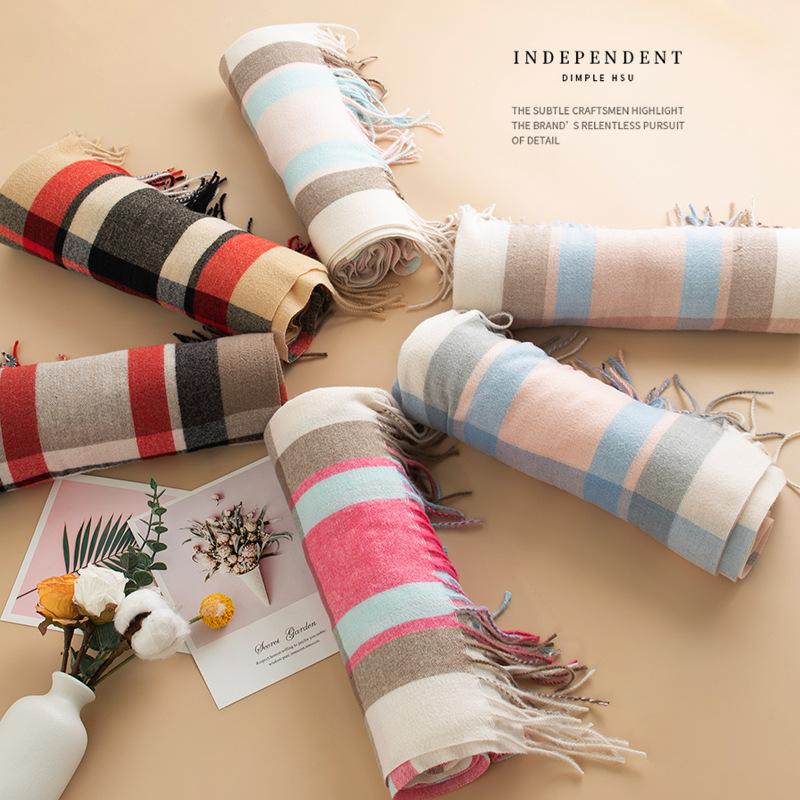 New Literary Retro Plaid Imitation Cashmere Scarf Women's Fashion Commuting All Match Warm Scarf Shawl