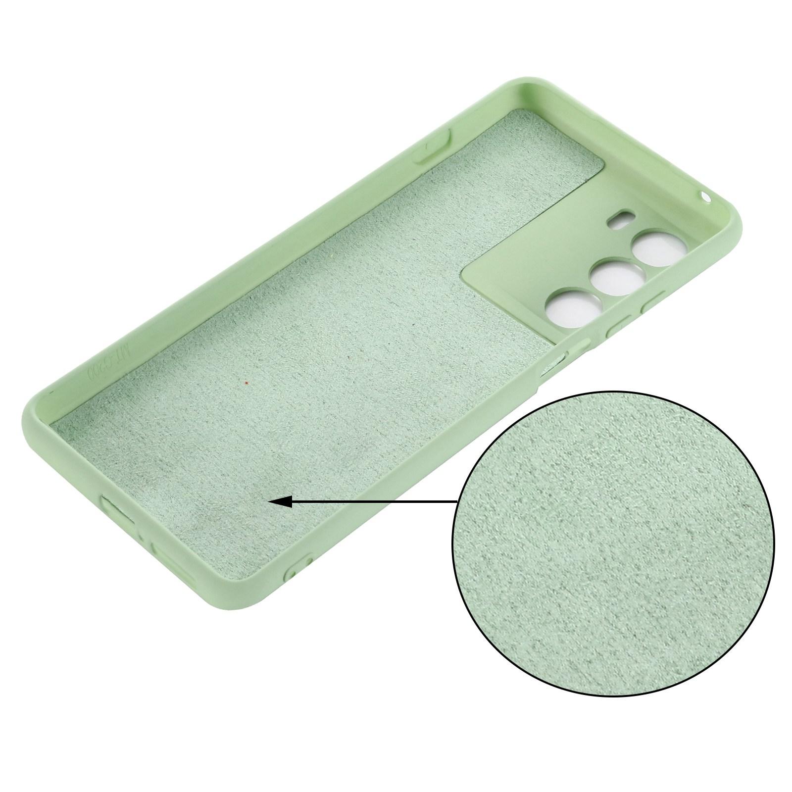 

For Motorola Moto G200 5G/Edge S30 Soft Liquid Silicone Shockproof Phone Case Microfiber Lining Cushion Texture Cover with Strap Green