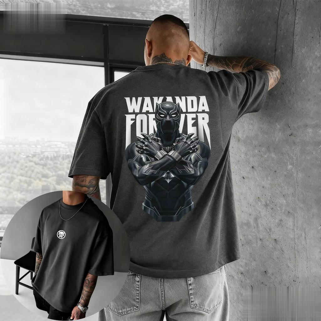 2026 The Mans Multicolor Tshirt with Black Panther Pattern and Striped Background Design Is A Surprising Casual Streetwear
