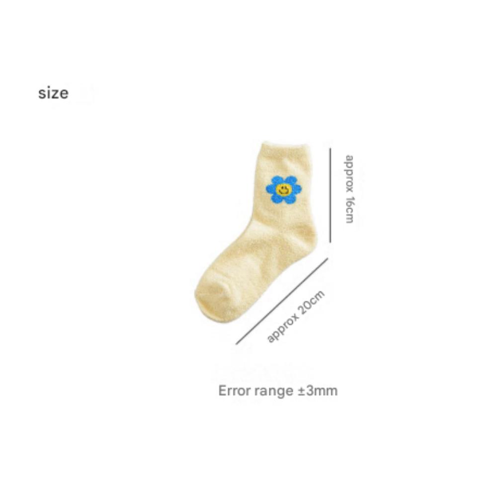 Sunny Petal Comfort: Flower Embroidery Plush Sleep Socks – Vibrant Yellow Edition