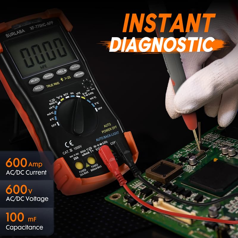 6000 Counts Bluetooth Digital Multimeter, Auto-ranging TRMS Volt Meter for AC/DC Voltage, Current, Resistance, Diode Test