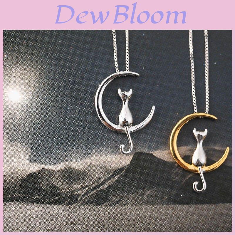 Exquisite Cute Cats Moon Pendant Necklace For Women Romantic Charm Chain Jewelry