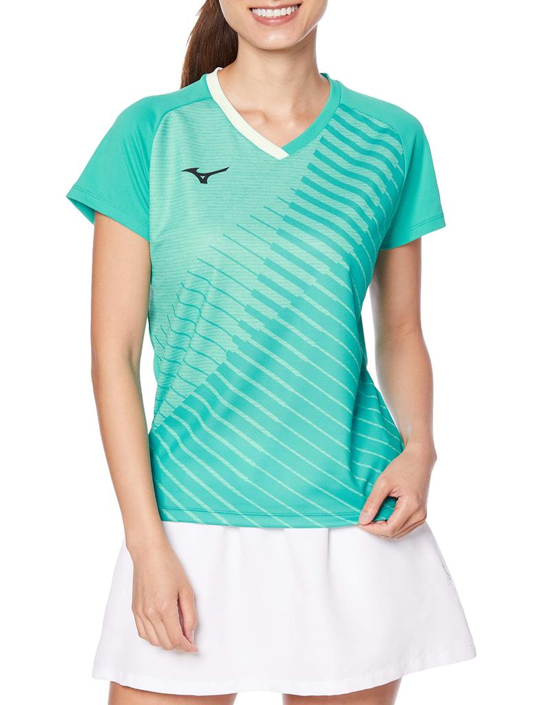 Mizuno Game Short Size Size S Women's Shirt, Sleeve, Green, 62JA0217, (Japan Size)