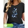 European Size Elegant Butterfly Print Women's Short-Sleeve T-Shirt, Holiday Wear, Vacation Outfit, Graduation Attire, Autumn/Winter New