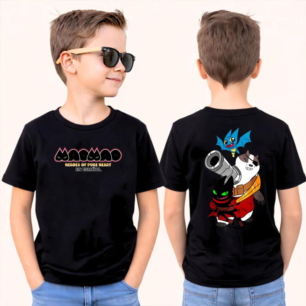 Mao Mao Heroes of PureHeart Kids Tshirt Retro Action Team Print Cotton Tee Boys Girls Top Nostalgic Animation Shirt for Children