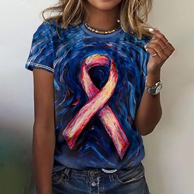 Γυναικείο T-Shirt 3D Εκτύπωση Ροζ Κορδέλα Λαιμόκοψη Casual Γυναικείο T-shirt Γυναικεία Τοπ Κοντομάνικο Streetwear Μόδα Oversized Ρούχα 2024