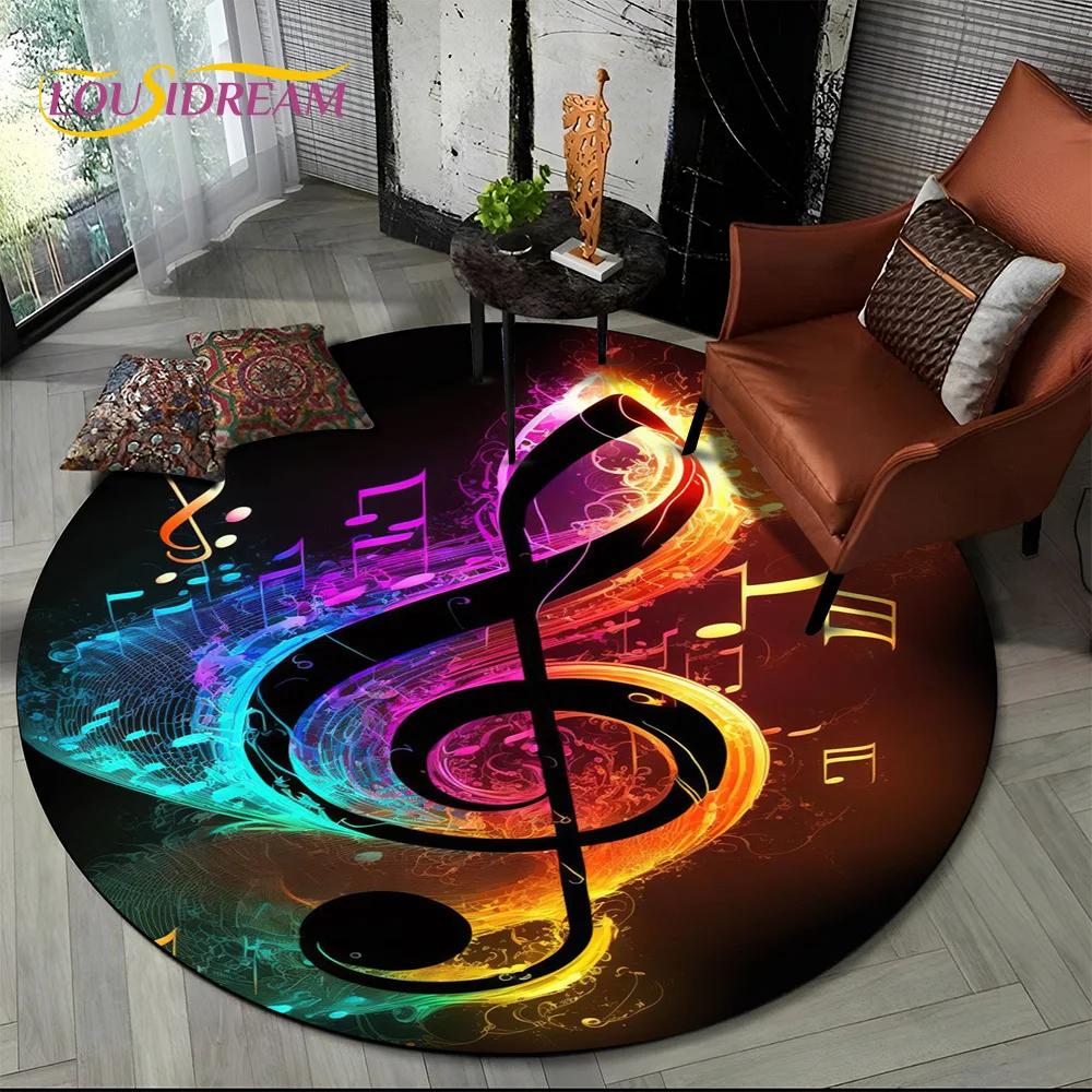 Kreskówkowy Kolorowy Nuta Muzyczna Partytura Okrągły Dywanik Dywan do Dekoracji Salonu Sypialni Pokoju Dziecięcego, Dywanik do Strefy Zwierząt Antypoślizgowa Mata