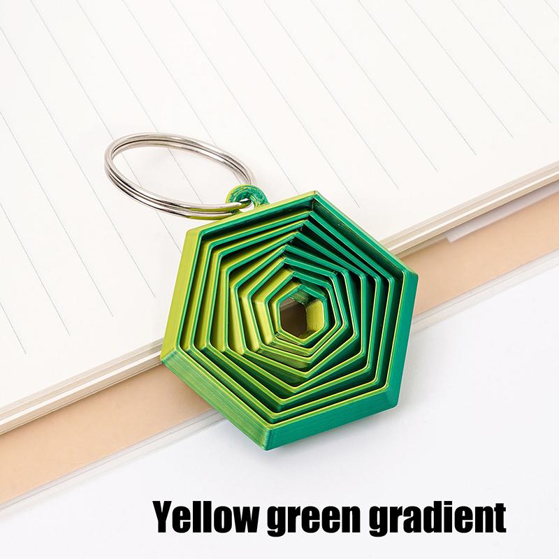 1 Piece Couple Key Hook Gift For Friends Creative 3D Printed Hexagon Keychain Can Push-Pull-Rotate Fidget Stress Relief Toy