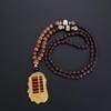 Vintage Party Lucky Gift Handmade Nepal Necklace Buddhist Mala Wood Bead Horn Fish Pendant