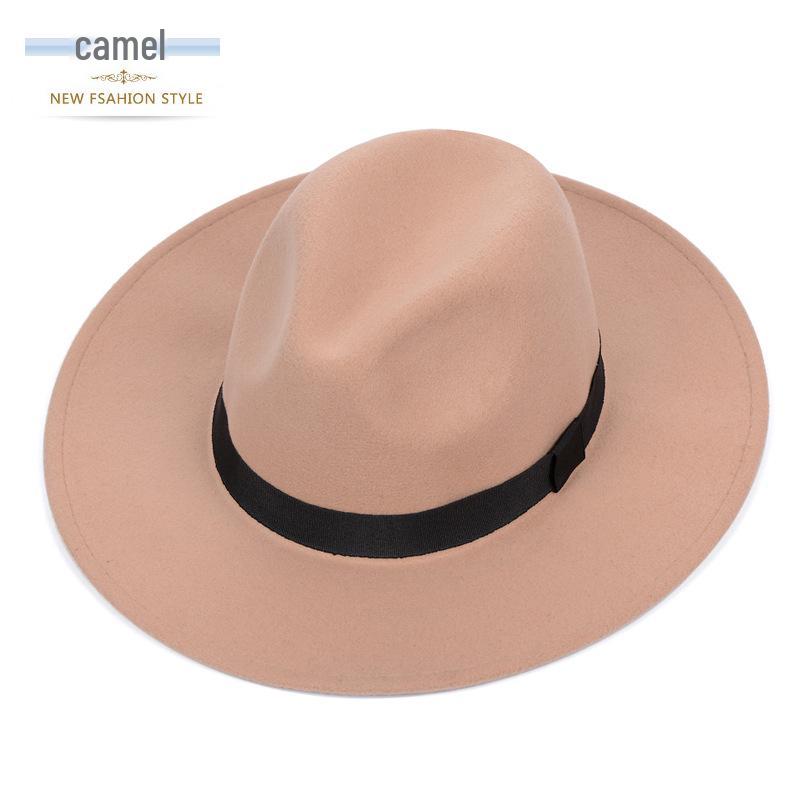 Shanghai Beach Fedora mit breiter Krempe: Schwarzer Wollfilzhut für Männer & Frauen - Vintage-Stil, Perfekt für Bühne & besondere Anlässe