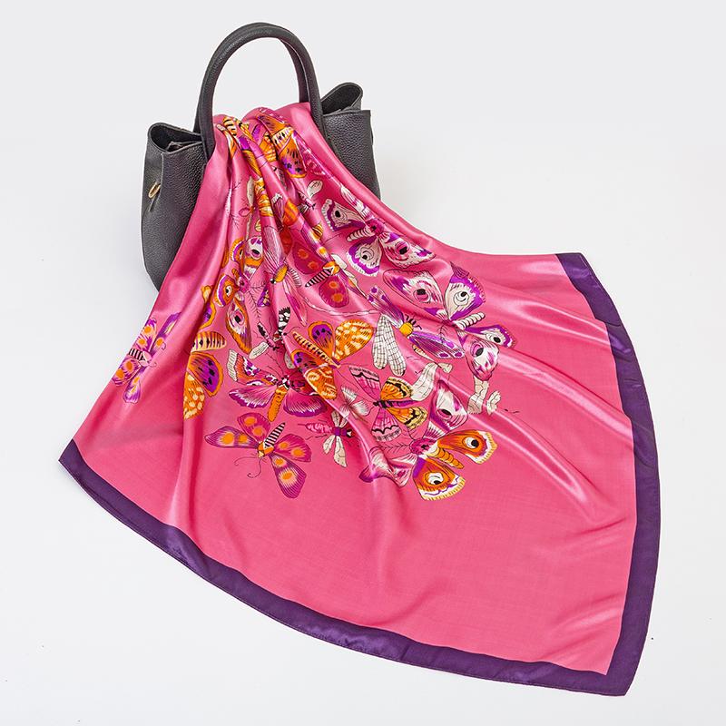 Damen Frühling Sommer Quadratisches Tuch 90*90cm Satin Seide Schals Kopftuch Damen Foulard Strand Bandana Damen Halstuch Haarband One Size pink