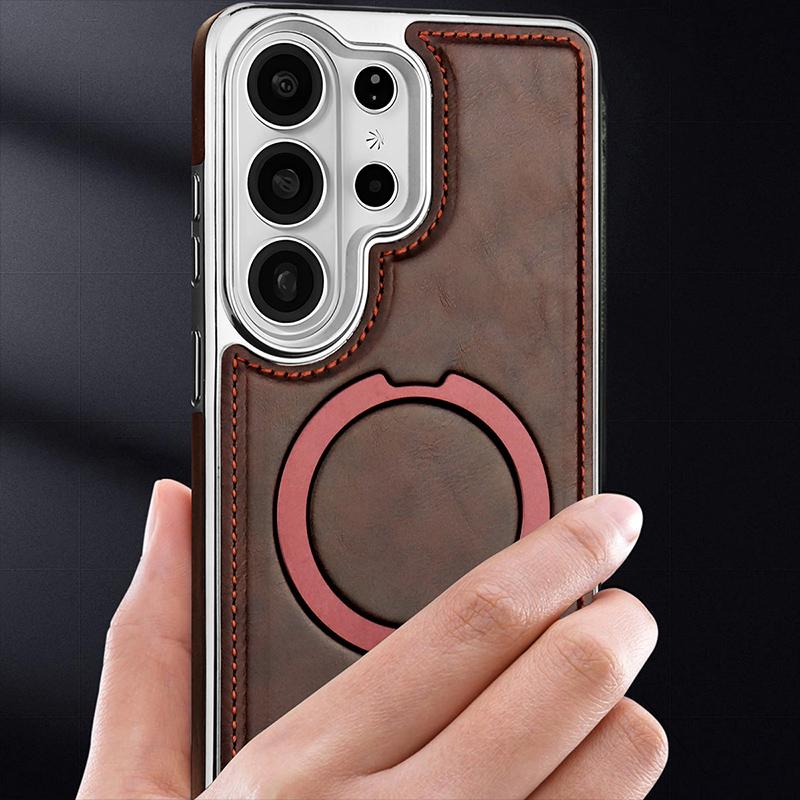 High End Leather Phone Case, for Samsung S26 Ultra S26 Plus S26 Edge 360 ° Rotating Magnetic Bracket Anti Drop Protective Cover