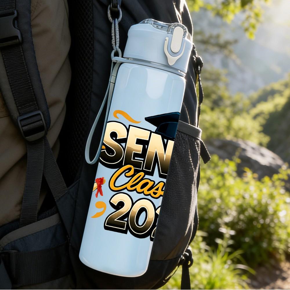1PC Senior Class Of 2026 Grad 750ml Color Plastic Sports Water Bottle Leakproof Flip Straw Lid Suitable for Sports Office Home Use