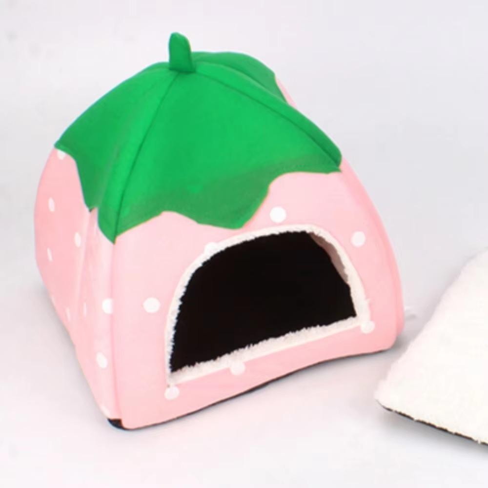 Haustiernest Erdbeere Hamsterhaus Warm und Bequem Kleintierbett Hütte Käfigzubehör für Herbst Winter Haustierzubehör