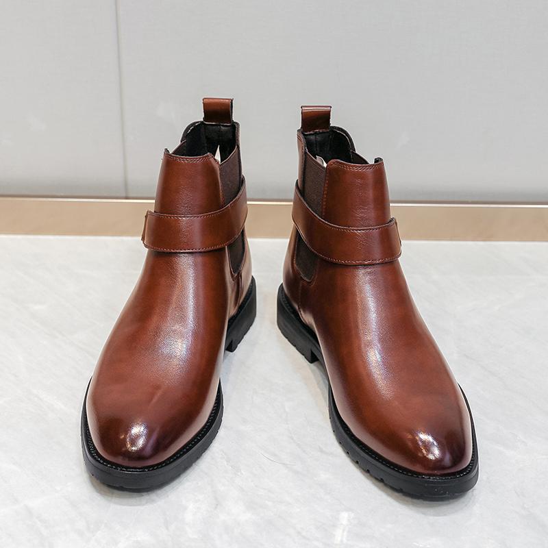 Designer Vintage England Men Brown Short Tube Chelsea Boots Pointe Toe Leather Business High Quality Ankle Boots Winter Spring