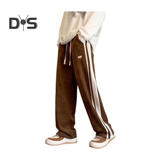 

Мужские брюки из плотного плюша, прямые, широкие, повседневные, свободные, в полоску, с глубоким промежностью, полной длины, спортивные брюки в стиле хип-хоп, уличная одежда, со шнурком, эластичный пояс, длинные M кофейный