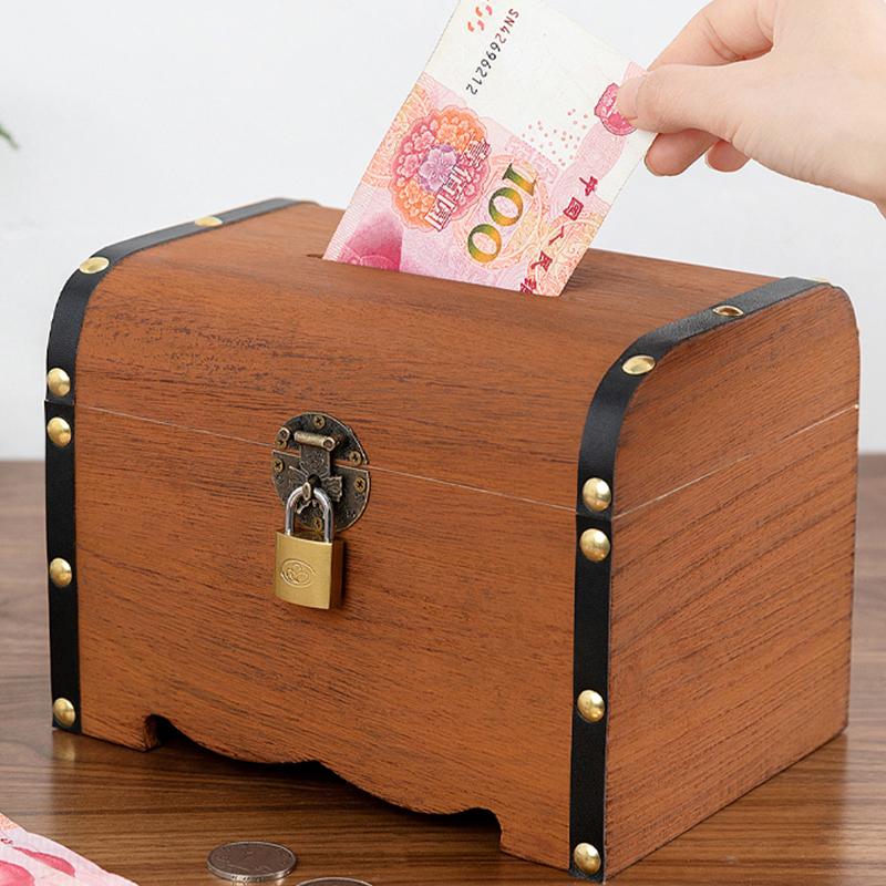 1 Set Vintage Treasure Storage Box Wooden Treasure Chest With Lock Piggy Bank Organizer Saving Box Case For Home Decoration