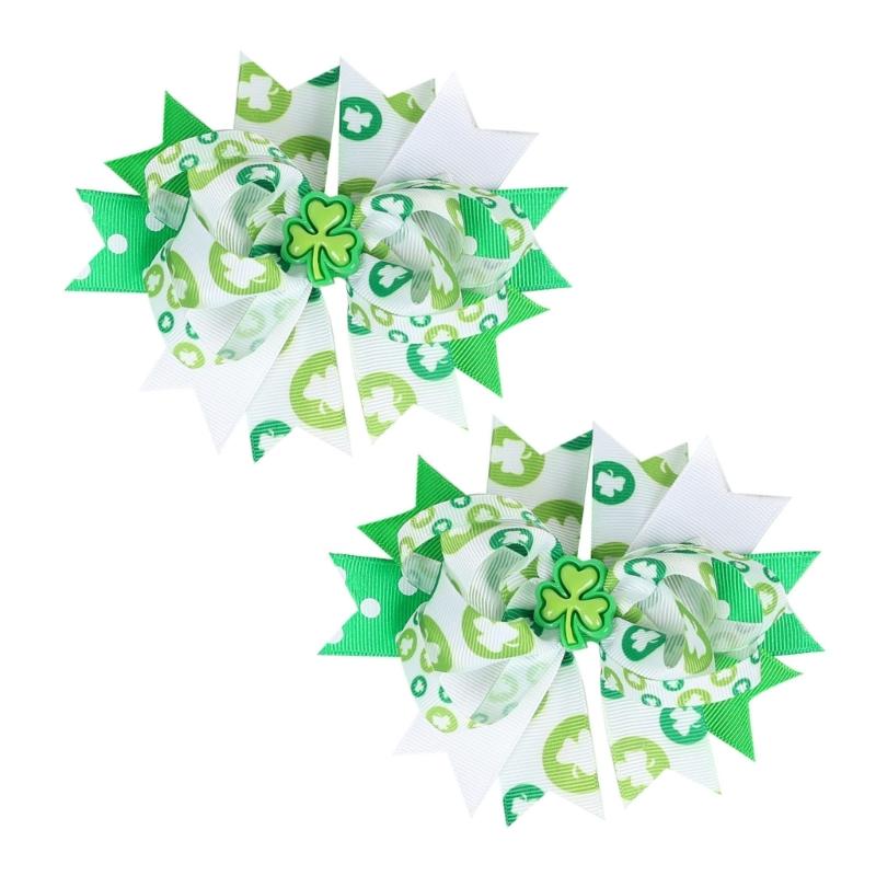 

2pcs Children s Irish Themed Bows Hair Clip Party Headwear Holiday Hairpiece Decors for Irish Festival and Parties