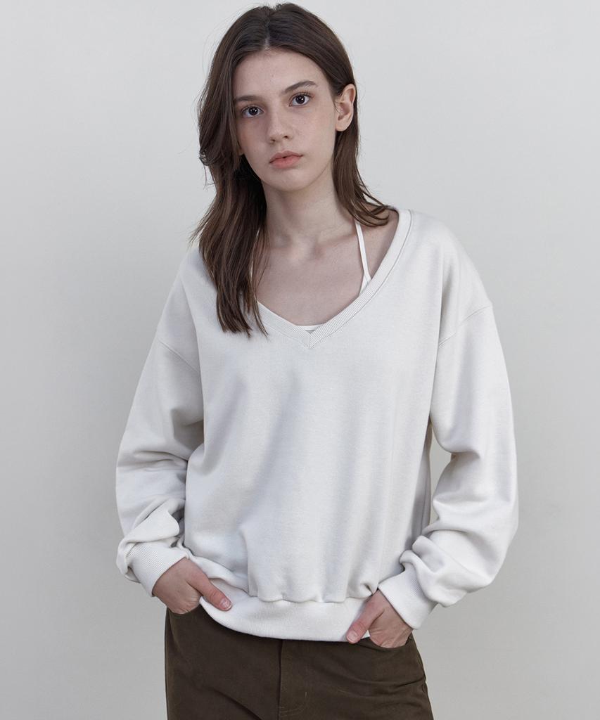 WEDNESDAYOASISFORWOMEN Deep V-Neck Sweatshirt_Ivory(Wb6Tp49)