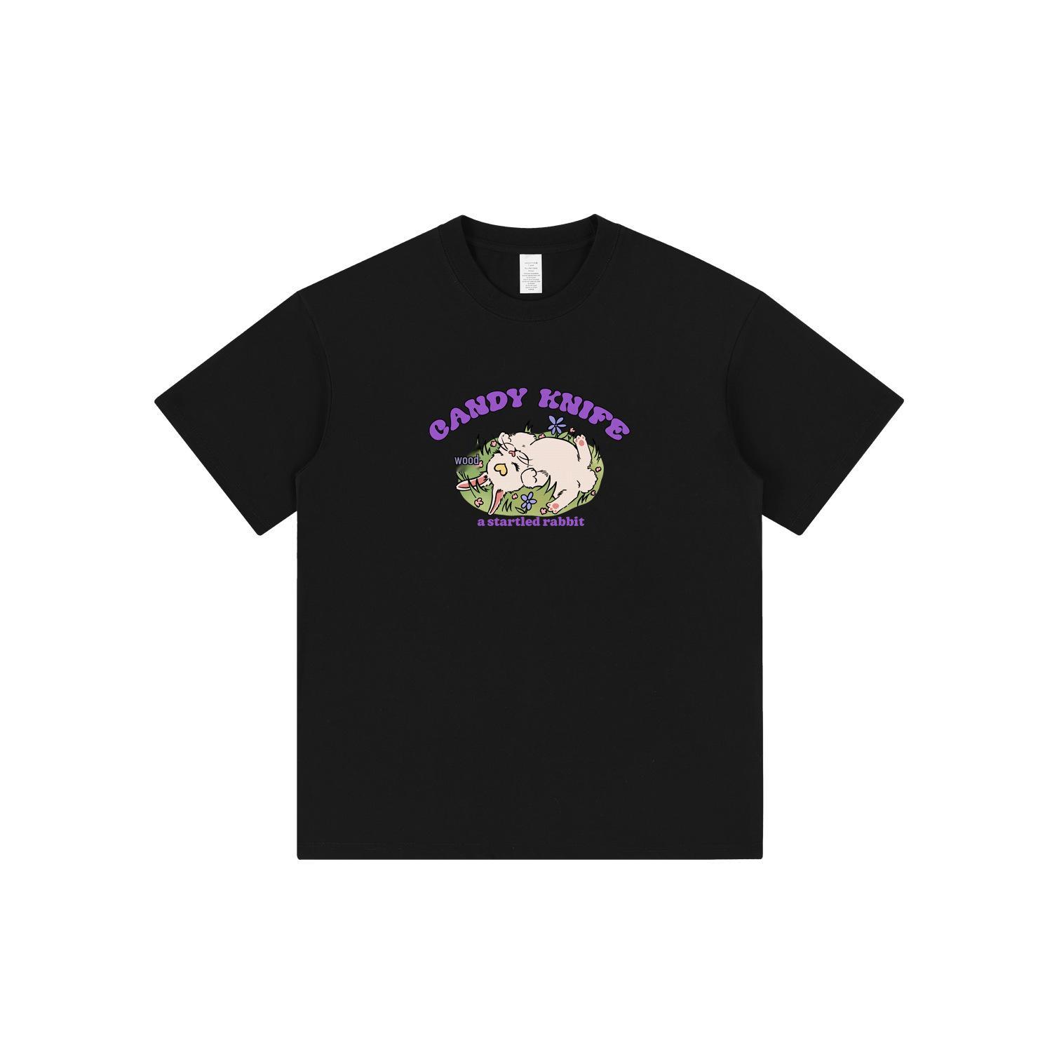 

Женская хлопковая футболка с принтом кролика в американском ретро-стиле - Короткий рукав, Круглый вырез, Летний топ M