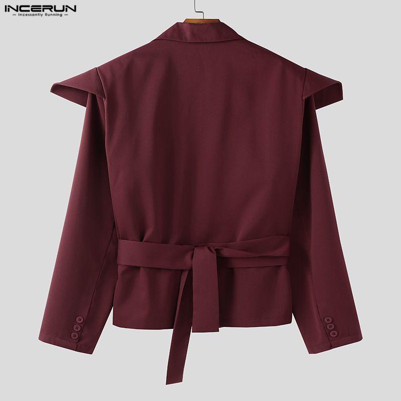 INCERUN Oversized Men Lapel Neck Long Sleeve Slim Waist Casual Shirts Blazer