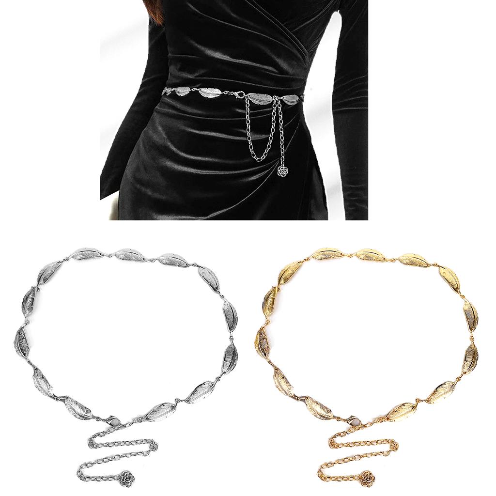 Women Chain Belt Waist Chain Belts for Dress Jeans Adjustable Leaf Chain Belt Waist Belt Ladies Body Costume Jewelry