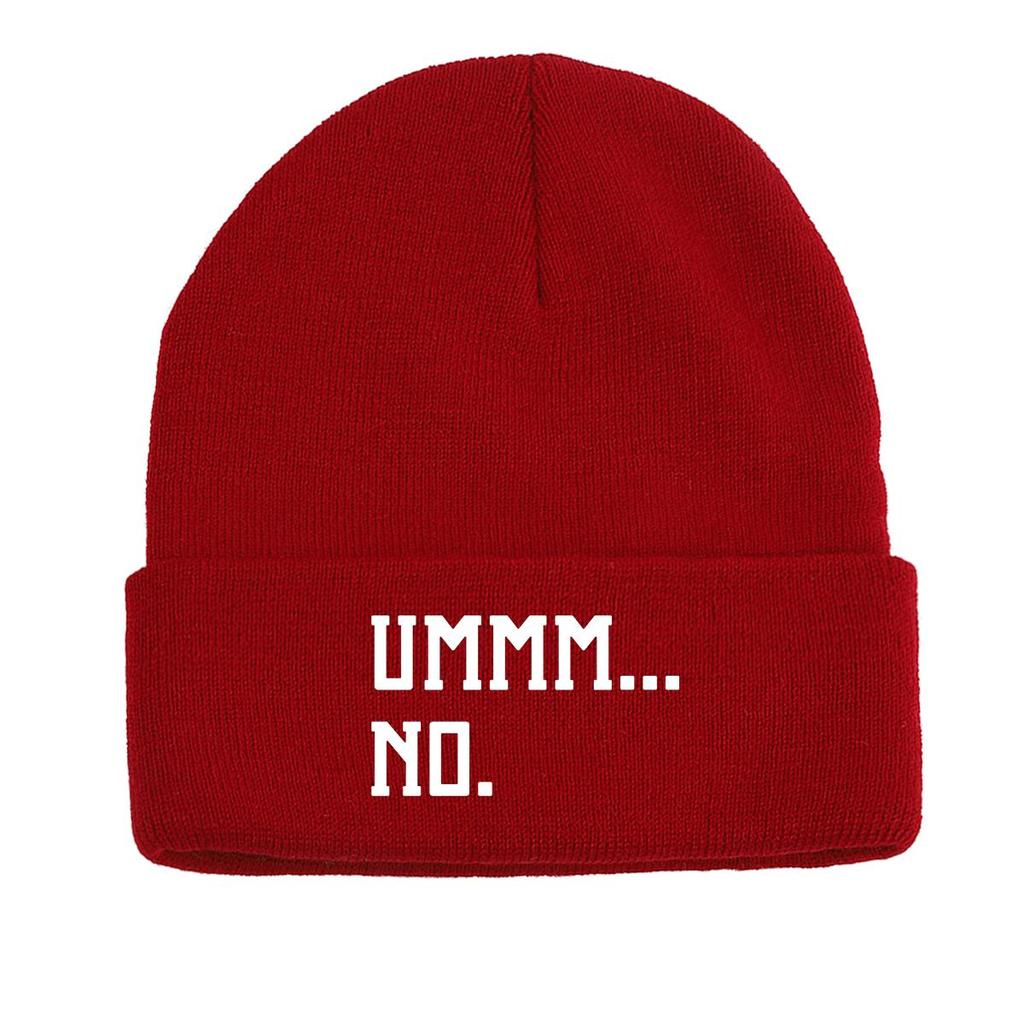 UMMM... NO" Print Knit Cap Beanie, White Text Skullies Beanies Soft Candy Color Simple Headwear Knitted Cap Beanie