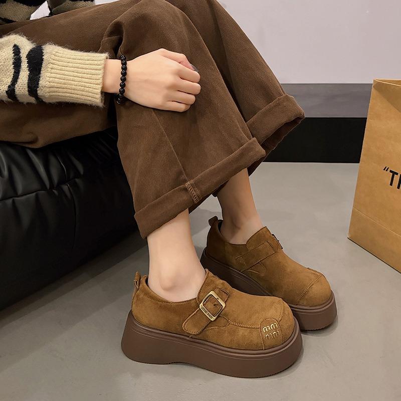 Thick-soled women's new autumn models, small people gain height with one foot, and retro single shoes with muffin soles