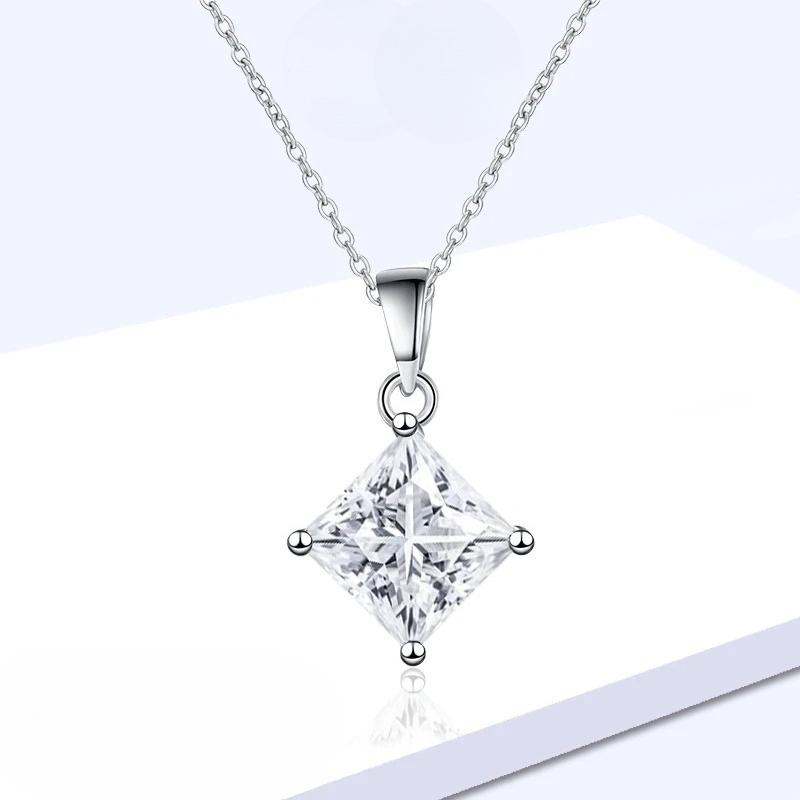 

Tezzc Pricess Cut Moissanite Necklace For Women Lab Grown Diamond Pendant Necklace With certificate Silver Jewelry Wholesale белый