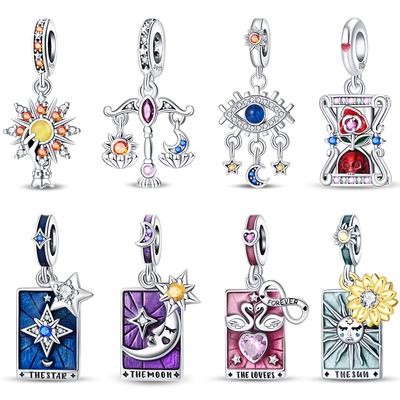 Magic Tarot Series Copper Lovers Stars Moon Sun Charms Beads Fit 3Mm Original Bracelets Diy Birthday Jewelry Gift