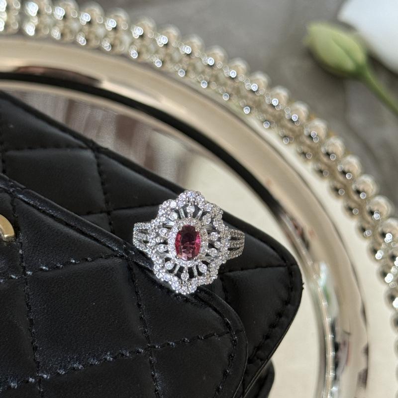 Women's Fashion Ruby Flower Adjustable Ring - Full Diamond Simulated Open Band