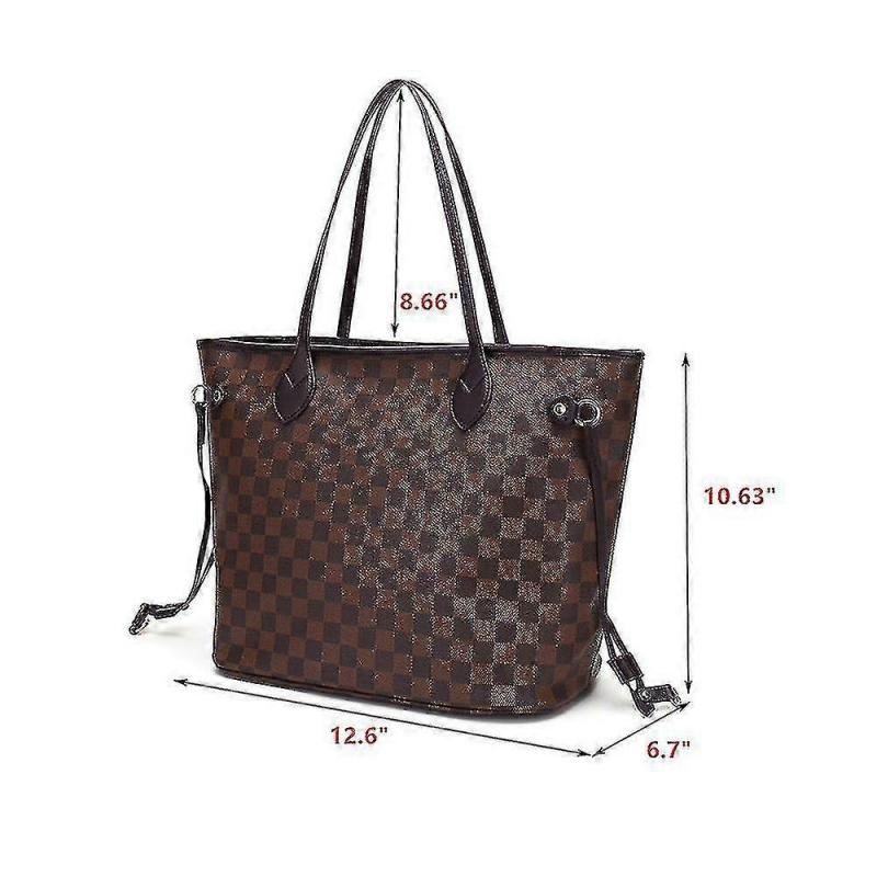 2025 Women Checkered Tote Shoulder Bag Purse Pu Leather Handbag Bag With Inner Pouch-r