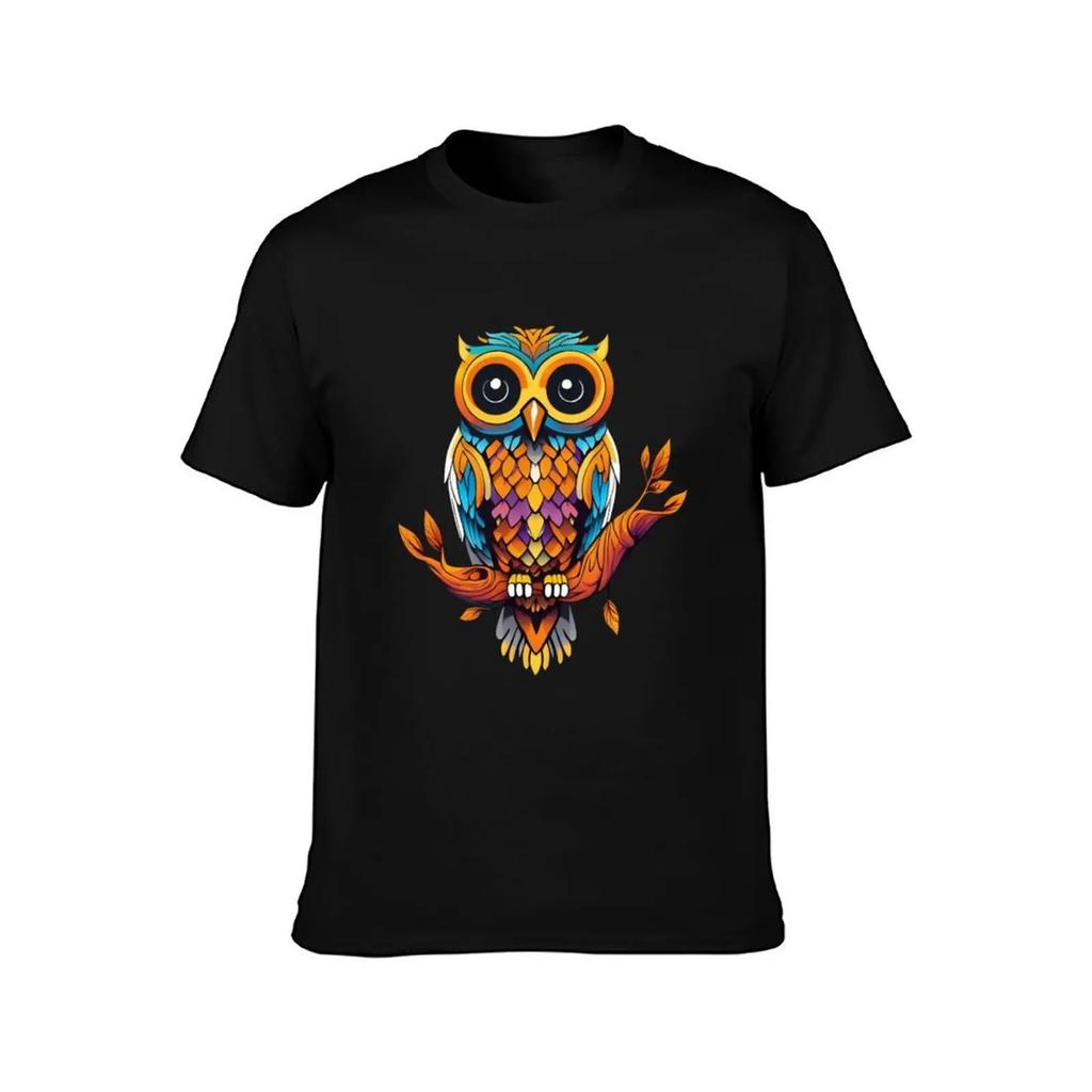 Vibrant Wisdom: Colorful Owl Artwork T-Shirt shirts graphic blue archive black t-shirts for men