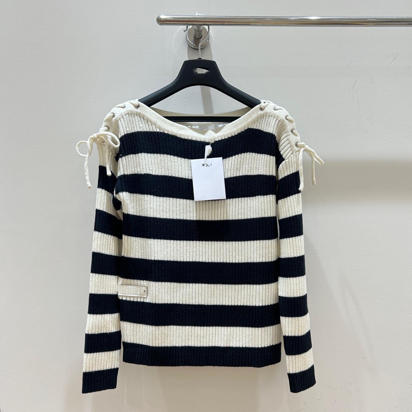 

D-Brand 2025 Модный полосатый вязаный свитер с открытыми плечами для женщин L белый