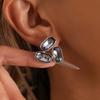 Luxury Charm Y2K Geometric Symmetrical Triangular Grey Glass Imitation Gemstone Stud Earrings for Women Fashion Designer Jewelry