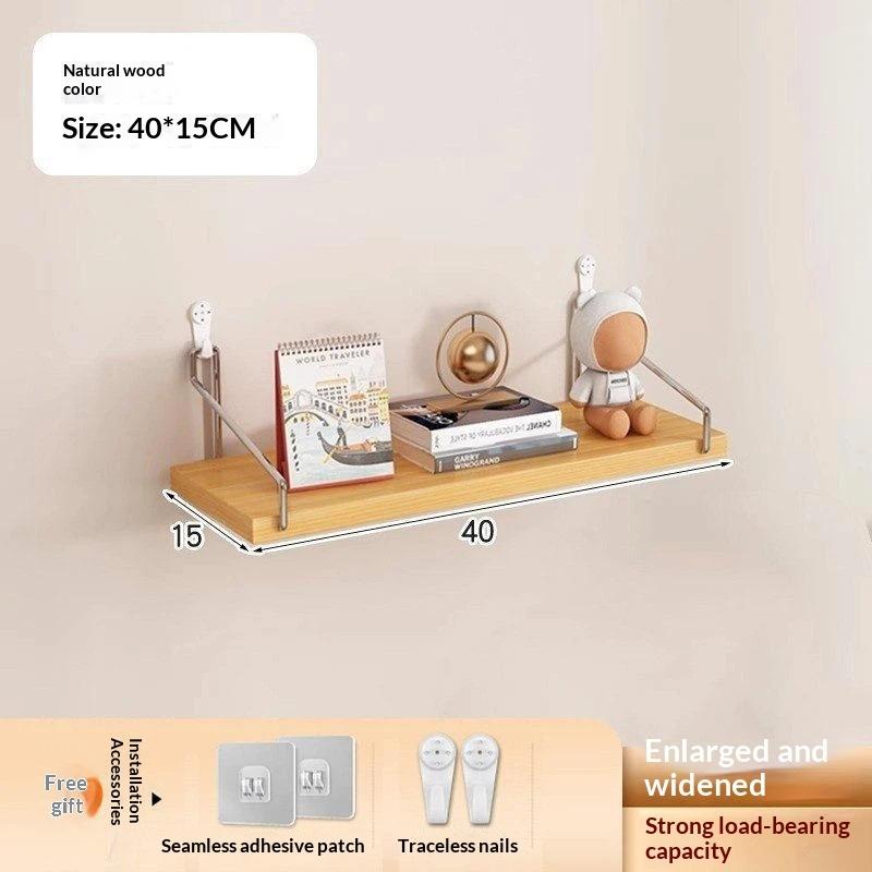 Wooden Wall Shelf Punch Free Heavy Duty Hanging Organizer Wall Mount Rack for Holding Books Small Household Items