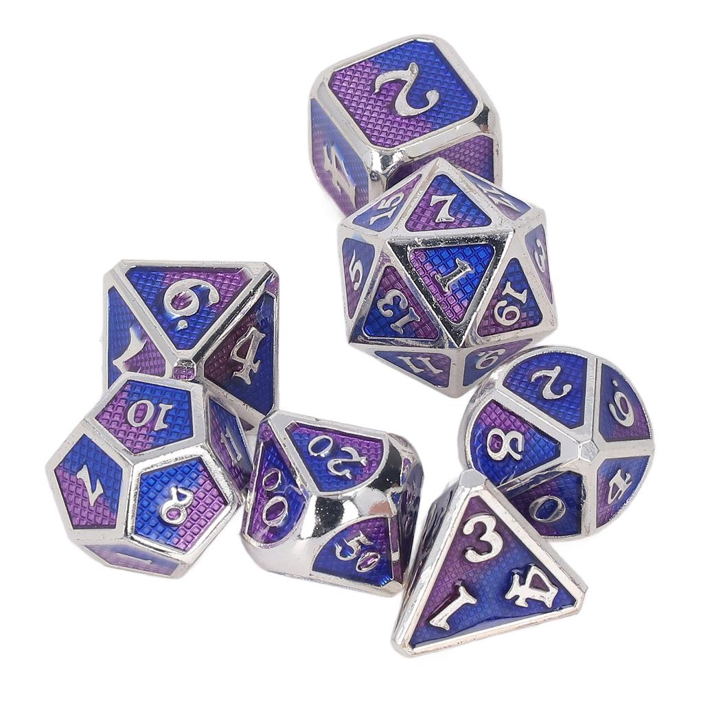 7pcs Dices Kit Polyhedral Metal Clear White Number Color Dices Set for Game Desktop