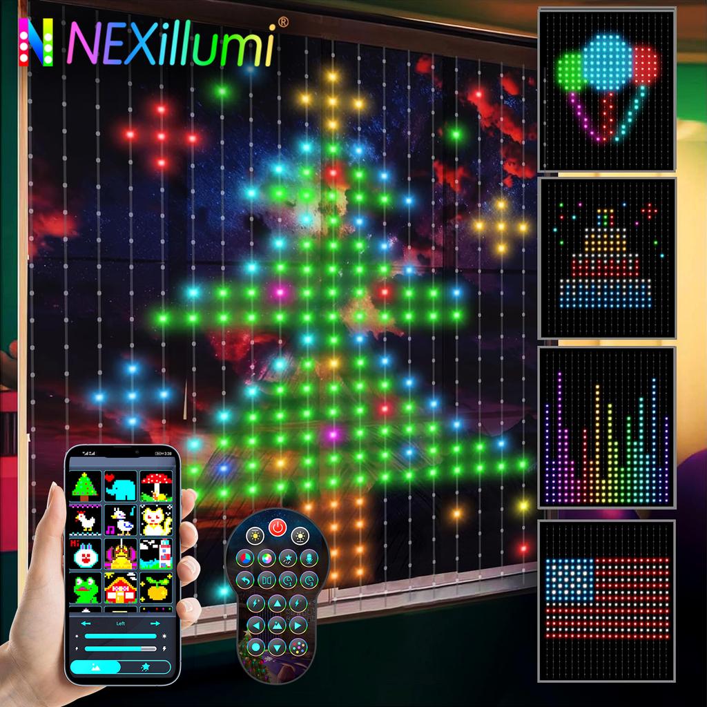 Inteligentne Lampki Kurtynowe RGB, Zmieniający Kolor Girlanda Świąteczna, Zdalnie Sterowane Światło LED na Boże Narodzenie, Dekoracja Ślubna