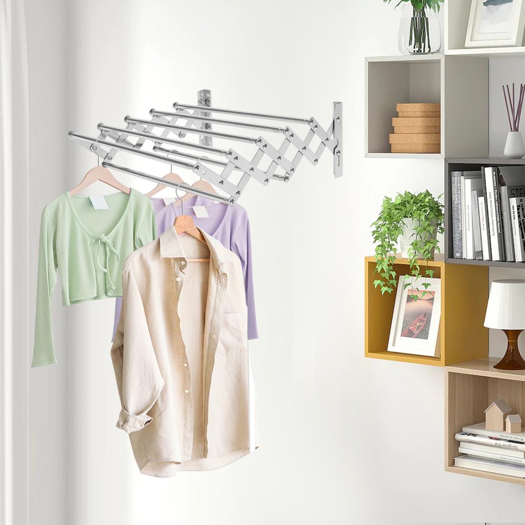 Install Washing Wall, Folding Stainless Steel Wall Washing Machine Dryer, 5-pole Clothes Rack