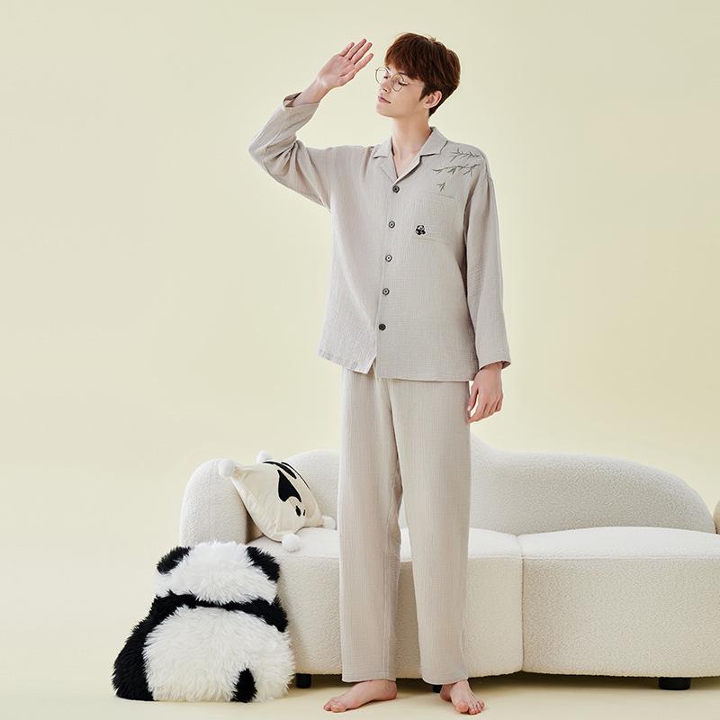 

Мужская двухслойная пижама из хлопковой марли - Национальный стиль Весна/Осень Домашняя одежда из чистого хлопка 2XL