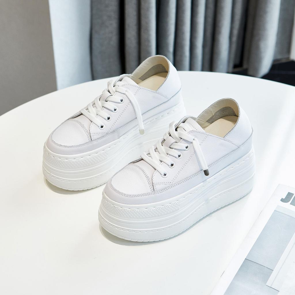 Fashion 9CM Genuine Leather Women Spring Summer Shoes Platform Sneakers Wedge High Heel Women Casual Shoes Fashion Sneakers Slippers