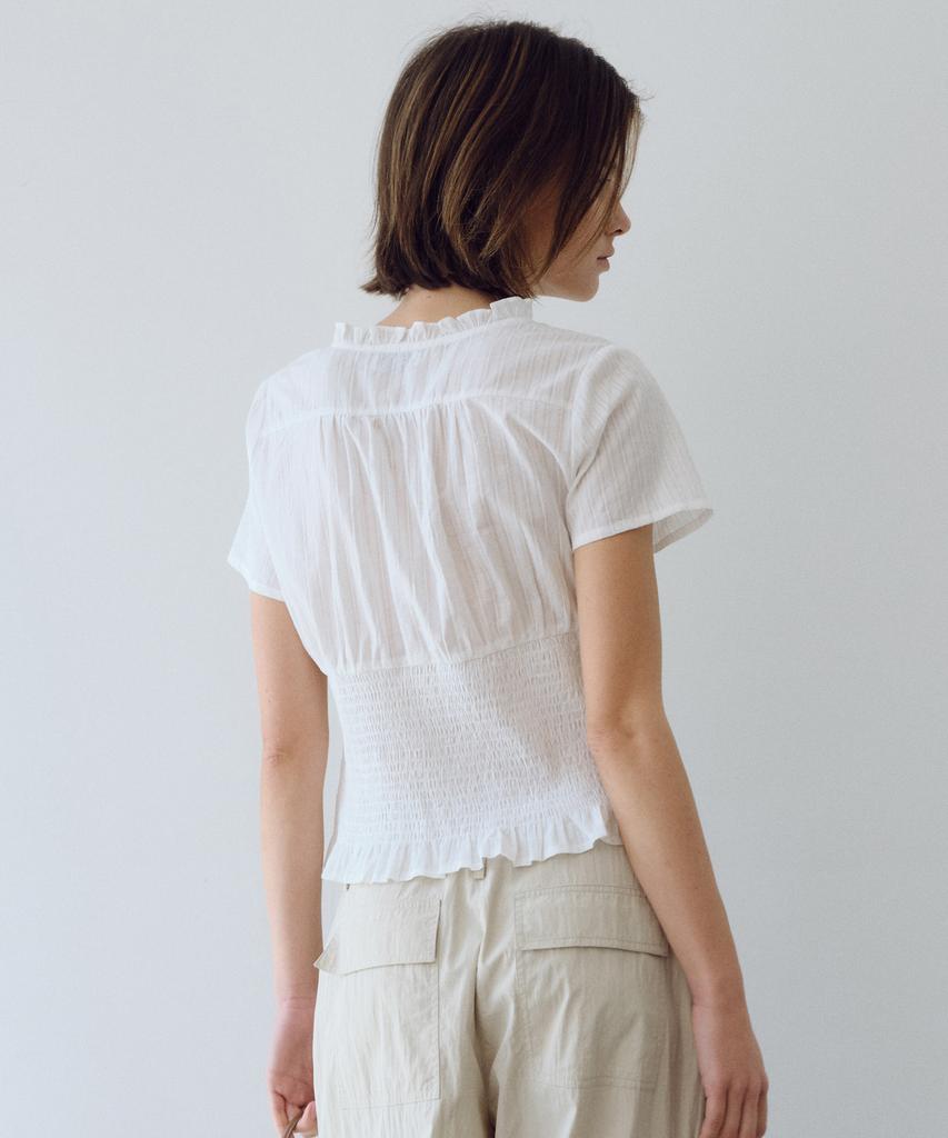 Yulago Smocked Frill Blouse_Ivory