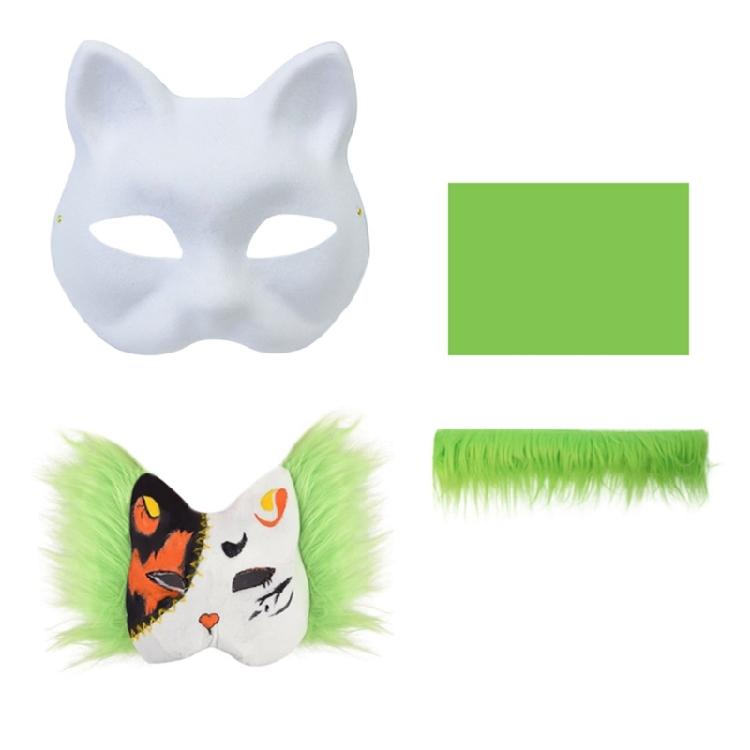 Animal Mask Set Unpainted Cats Mask Halloween Cosplay Mask Masquerade Mask Hand-Painted Foxes Mask with Furs