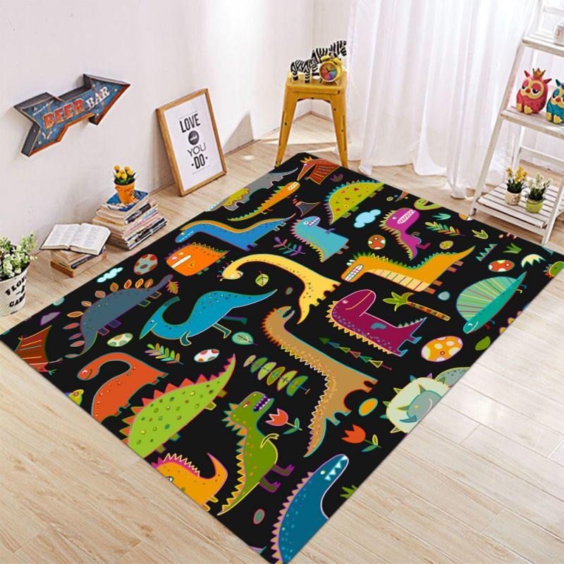 Cartoon Dinosaur Print Area Rugs Anti Slip Machine Washable Kid Carpet Bedroom Living Room Bathroom Dormitories Floor Mat