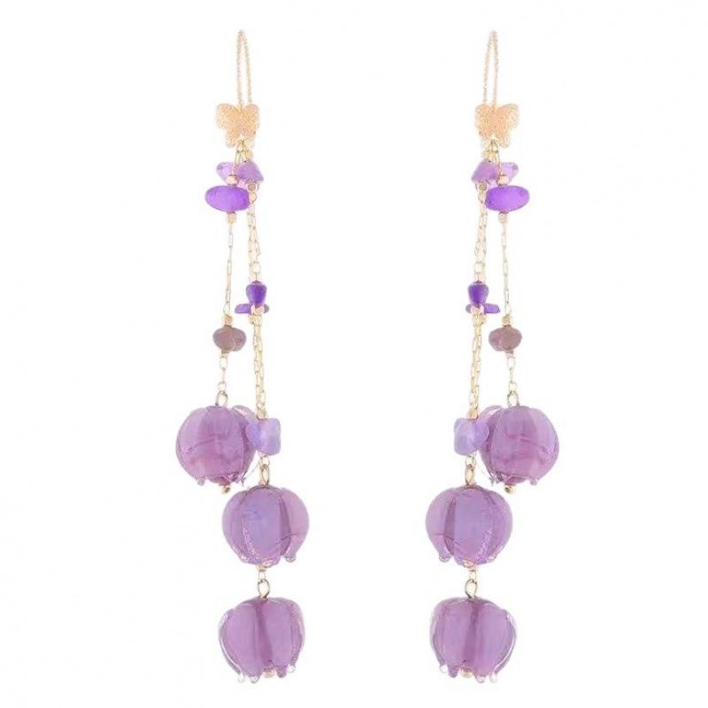 Bai Lu Lila Maiglöckchen Quastenohrringe - Urlaubsstil, Lange, Hochwertige Damenohrringe